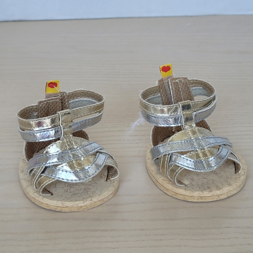 Build-A-Bear Workshop Teddy Metallic Gold & Silver Tone Gladiator Style Sandals